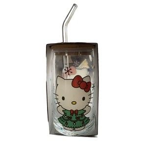 Hello Kitty Christmas Glass Tumbler With Lid And Straw 16 Oz.  VIRAL ON TIKTOK